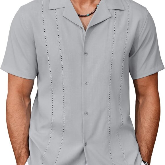 Guayabera Shirts for Men Cuban Short Sleeve Button Down Summer Shirts Linen Shir